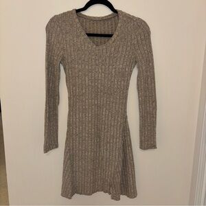 Tan Fitted Long Sleeve Sweater Dress, Size Small